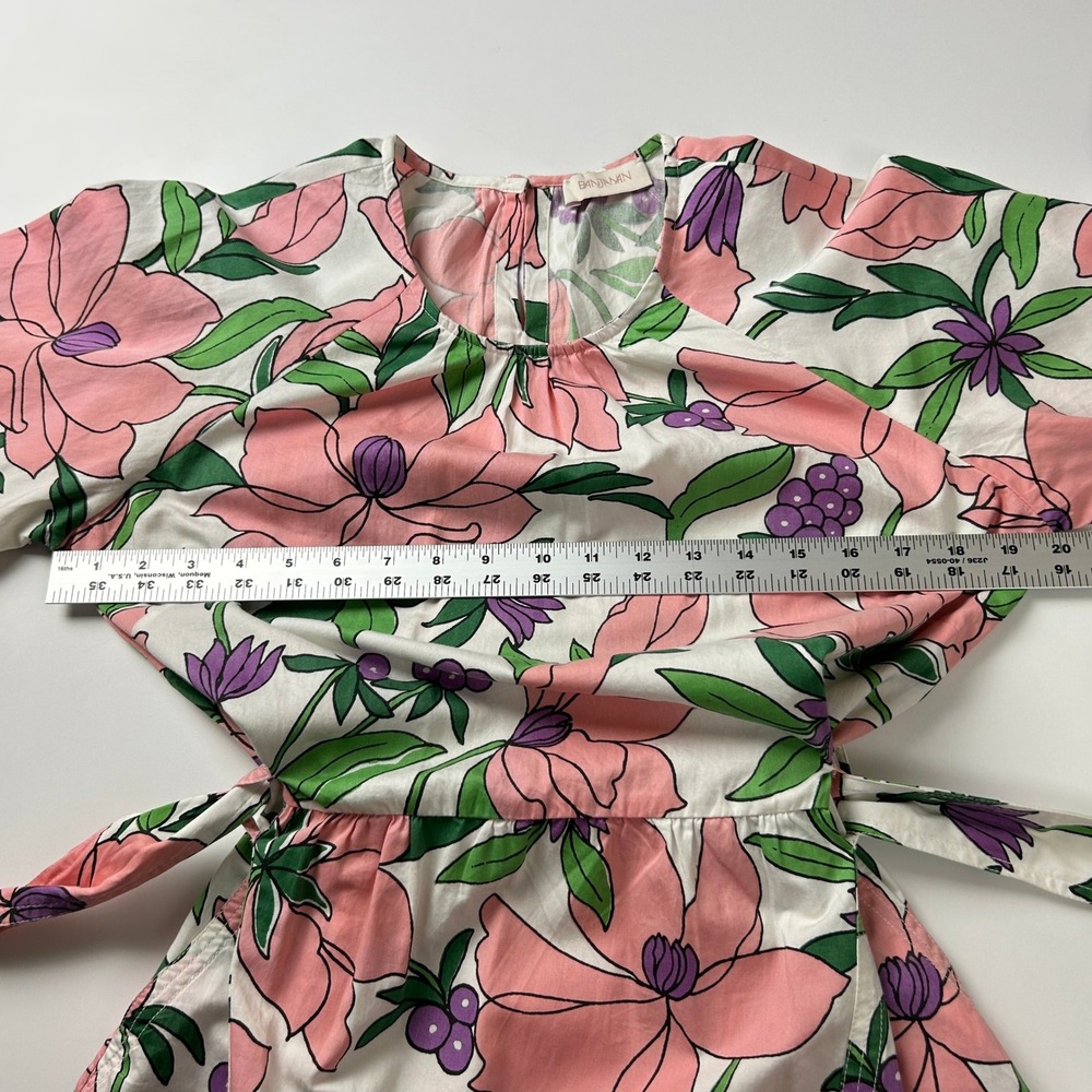 Banjanan White Pink Floral Cotton Tie Waist Dress Pockets Size M‎ - Picture 6 of 16
